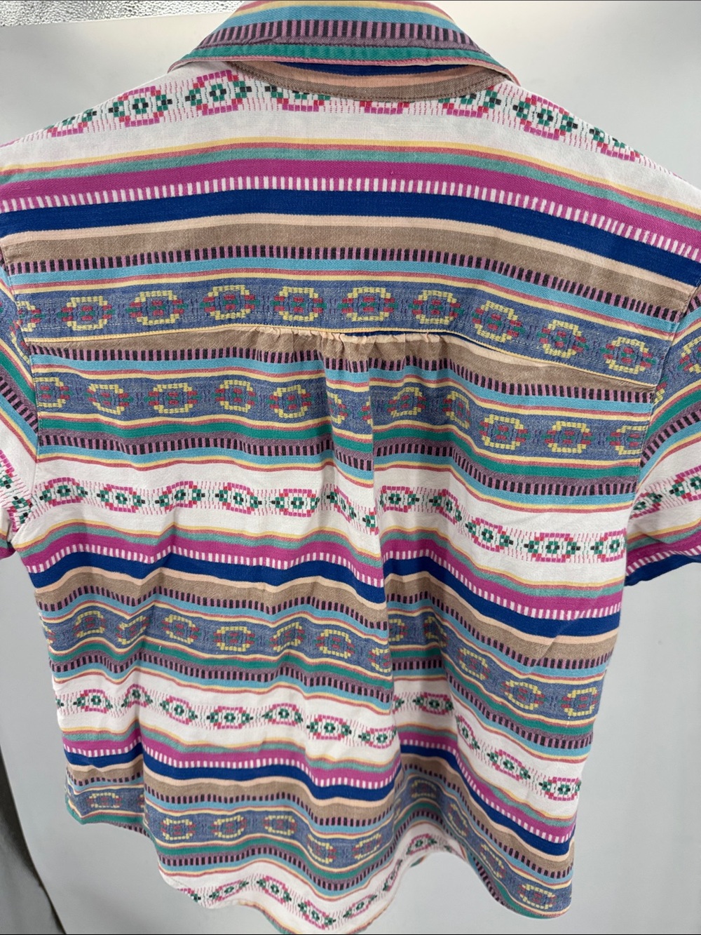 Cabin Creek Striped Multi-Color Cotton Top M vintage button up short sleeve - Picture 3 of 10